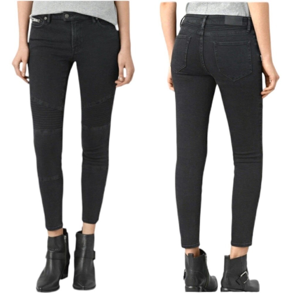 ALLSAINTS Biker Black Low Rise Stretch Ankle Skinny Jeans Women's Size 26